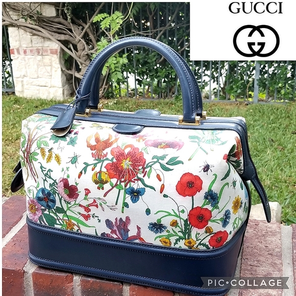Gucci Handbags - Vintage Rare Gucci White Flora Train case style Boston Vanity handbag